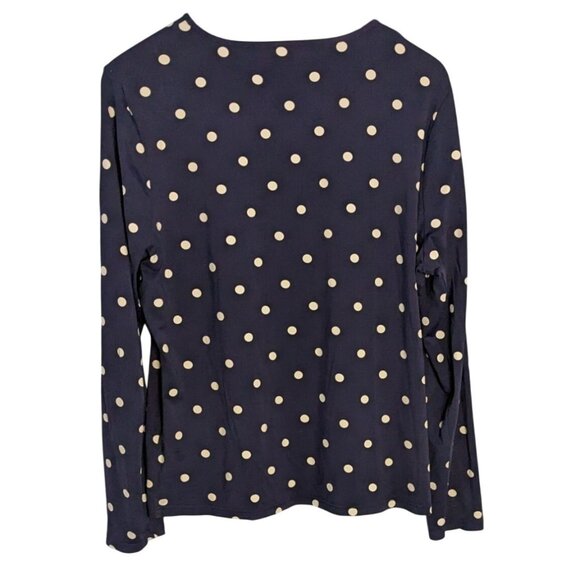 Lands End Navy Polka Dot Long Sleeve Top XL - Picture 2 of 10